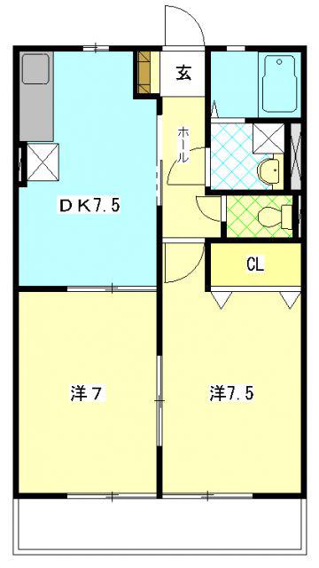 ゆうあいII(2DK/2階)の間取り写真