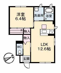 プロスペリーテB棟(1LDK/1階)の間取り写真