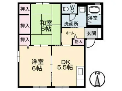 フレグランス沖広B棟(2DK/1階)の間取り写真