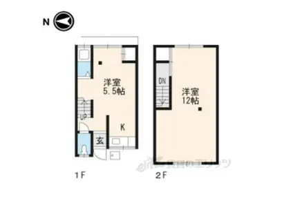 ＪＲ奈良線 城陽駅 徒歩9分 2階建 築53年(1DK/2階)の間取り写真