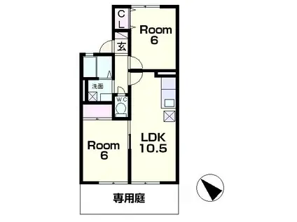 アーク比叡(2LDK/1階)の間取り写真