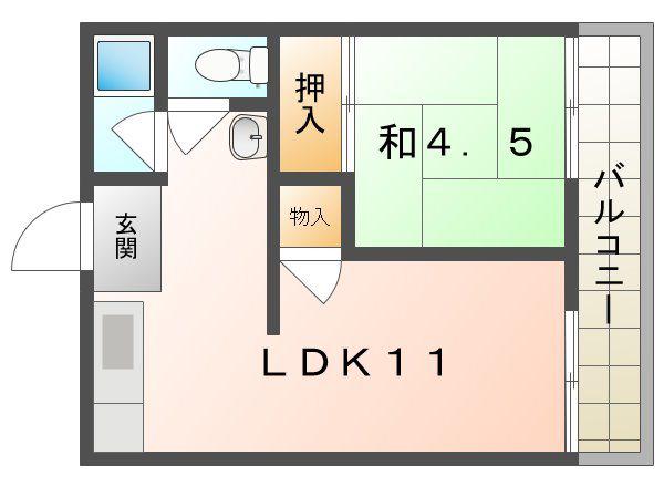 グリーンハイツ さんわA(1LDK/2階)の間取り写真