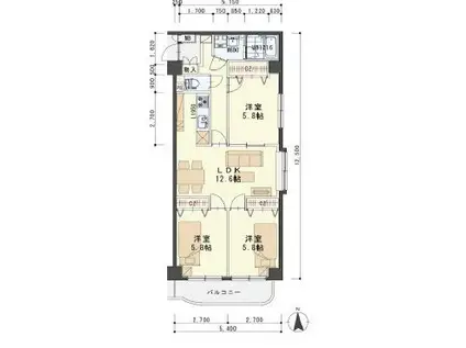 エクセレント岩沼(3LDK/5階)の間取り写真