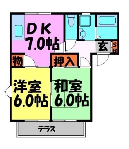 バードヒルズ(2DK/2階)の間取り写真