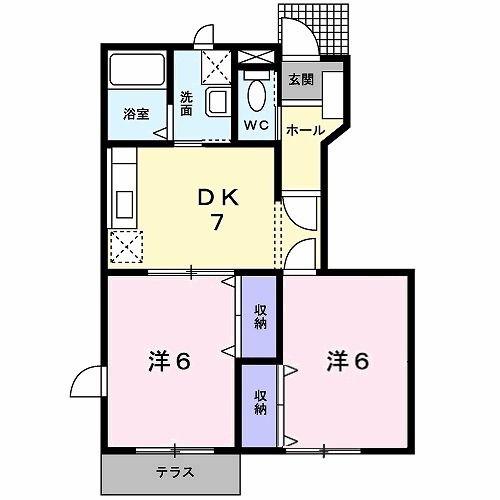 プラッツ手形山(2DK/1階)の間取り写真