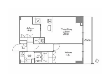 ディームス蔵前レジデンス(2LDK/15階)の間取り写真