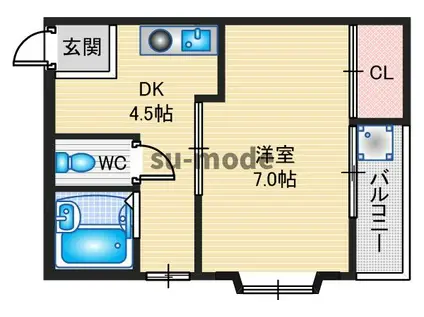 ガーデンパレス茨木(1DK/3階)の間取り写真
