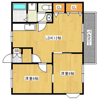 エスポワールB(2LDK/2階)の間取り写真