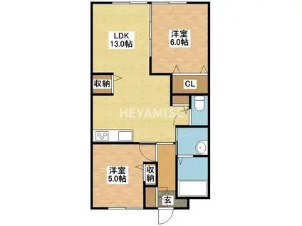 ディア・カーサ京(2LDK/1階)の間取り写真