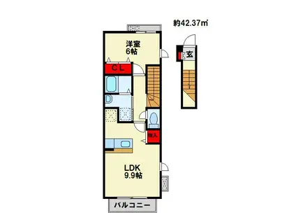 ライフサニー浅川B(1LDK/2階)の間取り写真