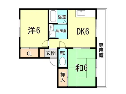 カーサ六甲(2DK/1階)の間取り写真