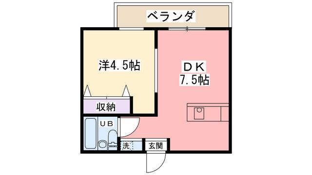 五位堂片岡マンション(1DK/6階)の間取り写真