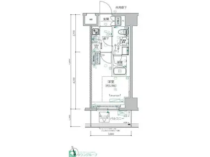 ヴァローレ松戸フィーロ(1K/8階)の間取り写真