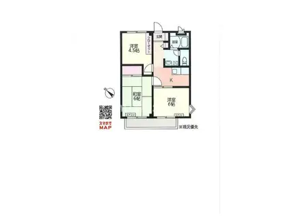 コーポM&Y(3K/1階)の間取り写真