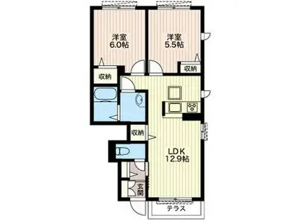 アンビエラ東が丘(2LDK/1階)の間取り写真
