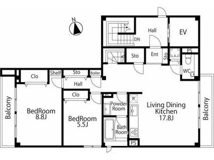 キーパーズ六本木(2LDK/3階)の間取り写真