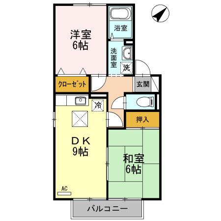 セジュール三宅 D棟(2DK/1階)の間取り写真