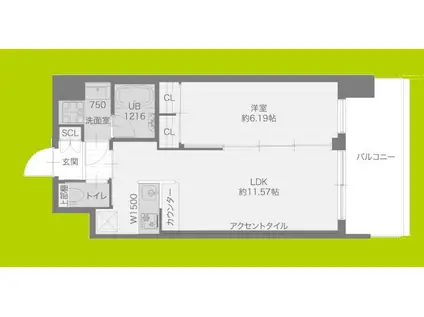 プレジオ城東(1LDK/12階)の間取り写真