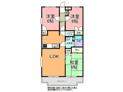 サンハイツ見和 A棟(3LDK/3階)の間取り写真