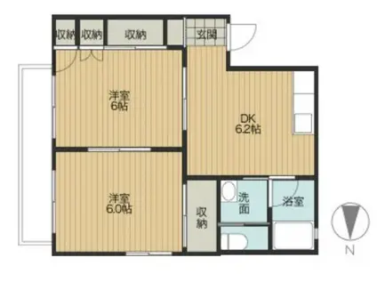 イーストビラ東宮内(2DK/2階)の間取り写真