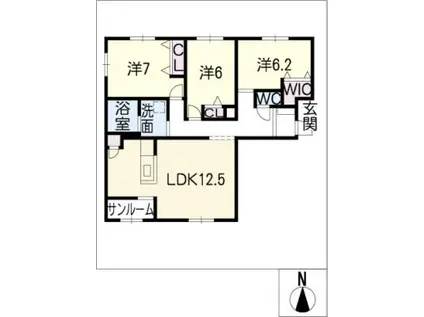 メゾン・シャルドネ岐大前(3LDK/3階)の間取り写真