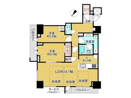 グランドメゾン上町台レジデンスタワー(2LDK/18階)の間取り写真