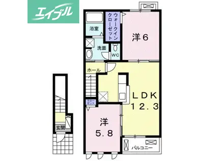 岡山電軌清輝橋線 清輝橋駅 徒歩42分 2階建 築8年(2LDK/2階)の間取り写真