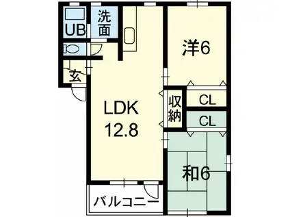 アメニティ植木A棟(2LDK/1階)の間取り写真