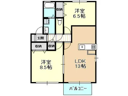 サニーサイドIZUMI A棟(2LDK/1階)の間取り写真