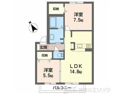 シャーメゾン南春日丘IIIA(2LDK/1階)の間取り写真