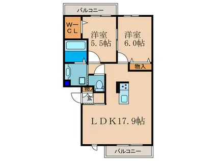 カーサ ルミノサ ウーノ(2LDK/3階)の間取り写真