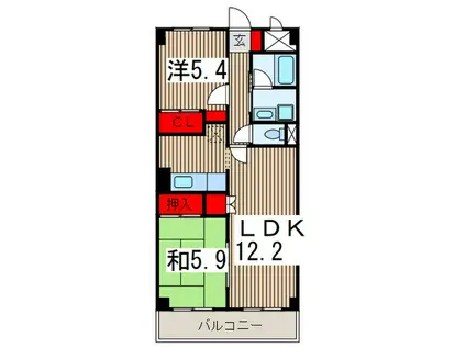 タカーラハーヴェスト弐番館(2LDK/1階)の間取り写真