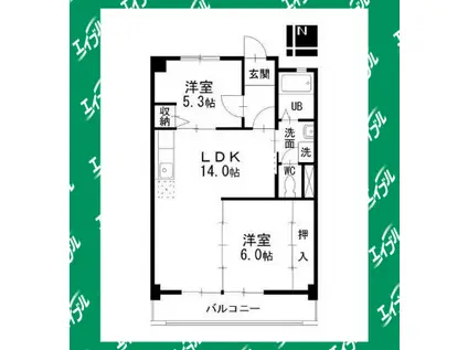 第3ヒルハイツ桃山(2LDK/3階)の間取り写真