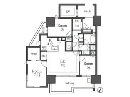 グランドメゾン西新レジデンス901(3LDK/9階)の間取り写真