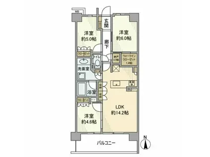 リーフィアレジデンス杉並 井草森公園(3LDK/3階)の間取り写真