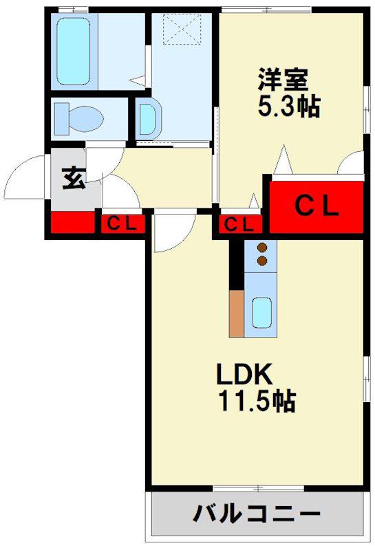 ハーティストK A棟(1LDK/2階)の間取り写真