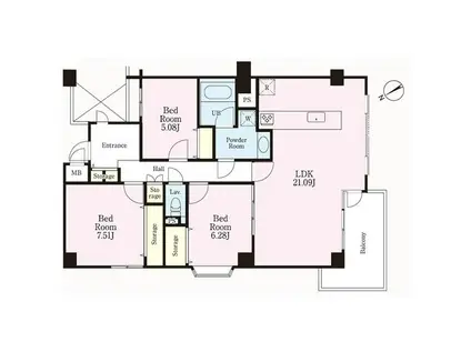 カスタネア栗平(3LDK/4階)の間取り写真