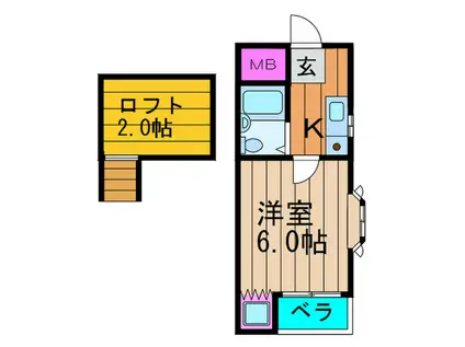 シャルマン養父ヶ丘(1K/2階)の間取り写真