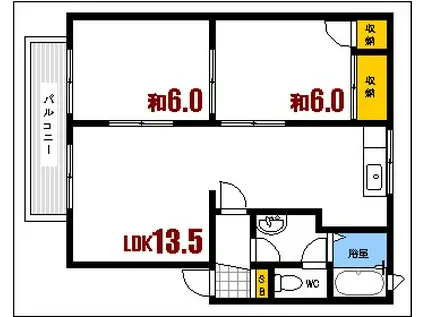 ディアス日乃浦(2LDK/1階)の間取り写真