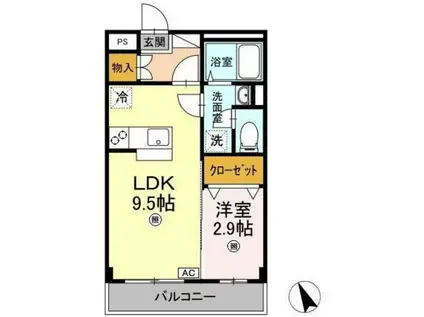 グランドゥール 渡(1LDK/1階)の間取り写真