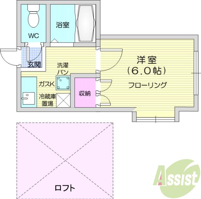 ホワイトキャッスル21番館(1K/2階)の間取り写真
