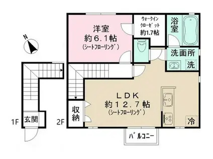 PRATERIA(1LDK/2階)の間取り写真