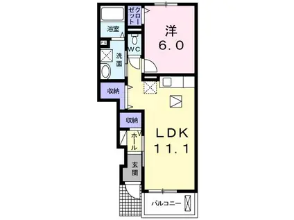 ホワイトプラザ(1LDK/1階)の間取り写真