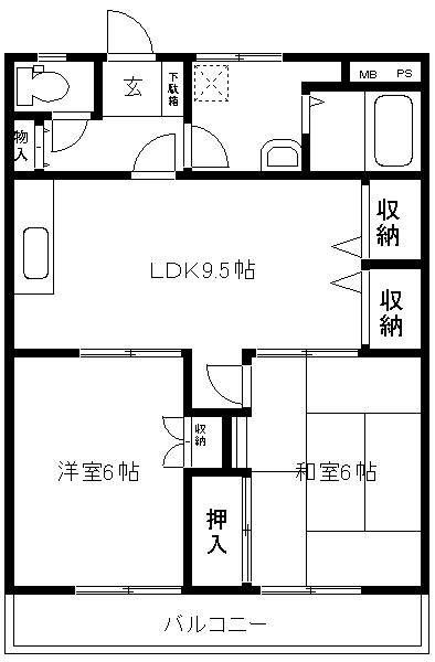 グリーンヒル藤が丘D(2LDK/4階)の間取り写真