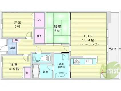 ローレルスクエア豊中緑丘(3LDK/2階)の間取り写真