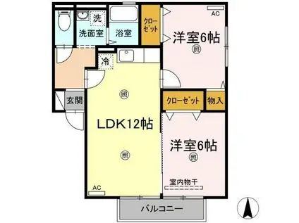 カンファタブルA棟(2LDK/1階)の間取り写真