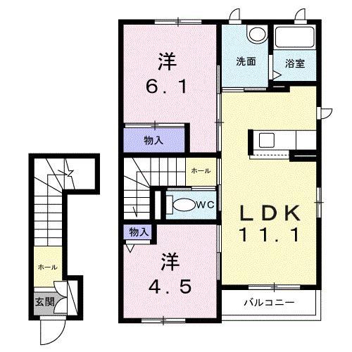 シャーメゾンN(2LDK/2階)の間取り写真
