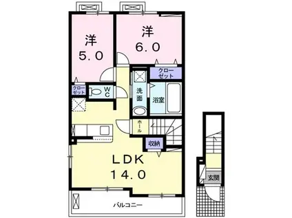 ヴェルデ III(2LDK/2階)の間取り写真