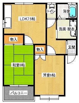 サンシャインB(2DK/1階)の間取り写真