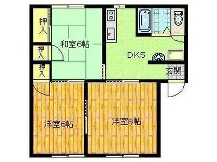 ラウンドネスA棟(3DK/1階)の間取り写真